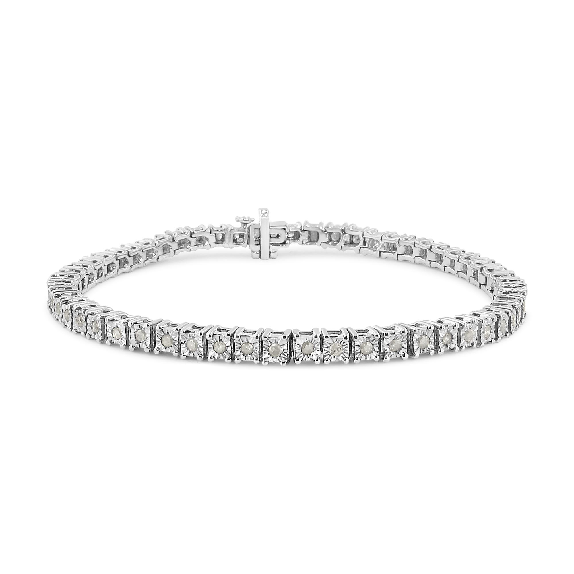 1.0 Carat Miracle Diamond Square Frame Tennis Bracelet in Sterling Silver - 7" - Picture 20 of 27