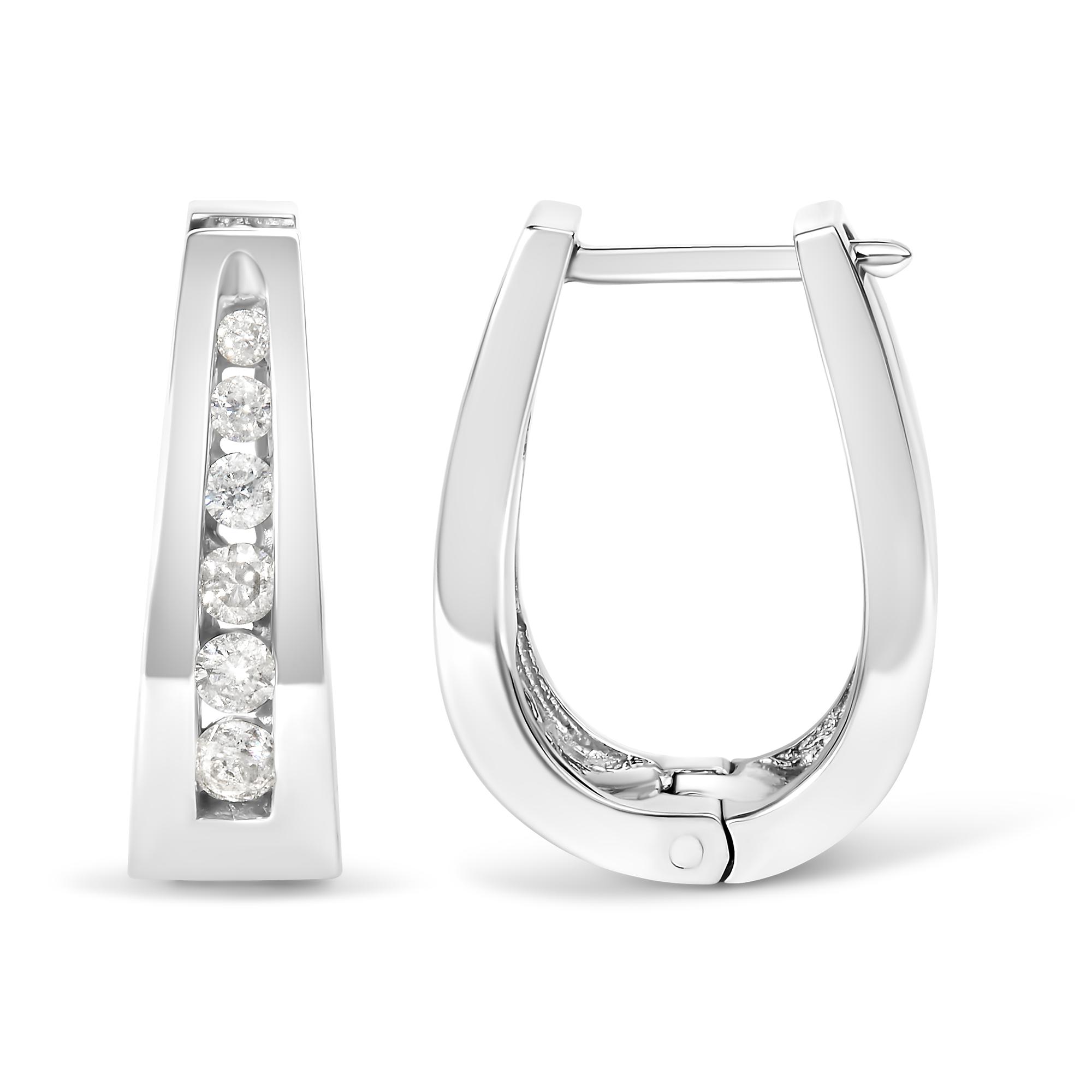14k White Gold Channel-Set Brilliant Round-Cut Diamond Hoop Earrings - Picture 5 of 15
