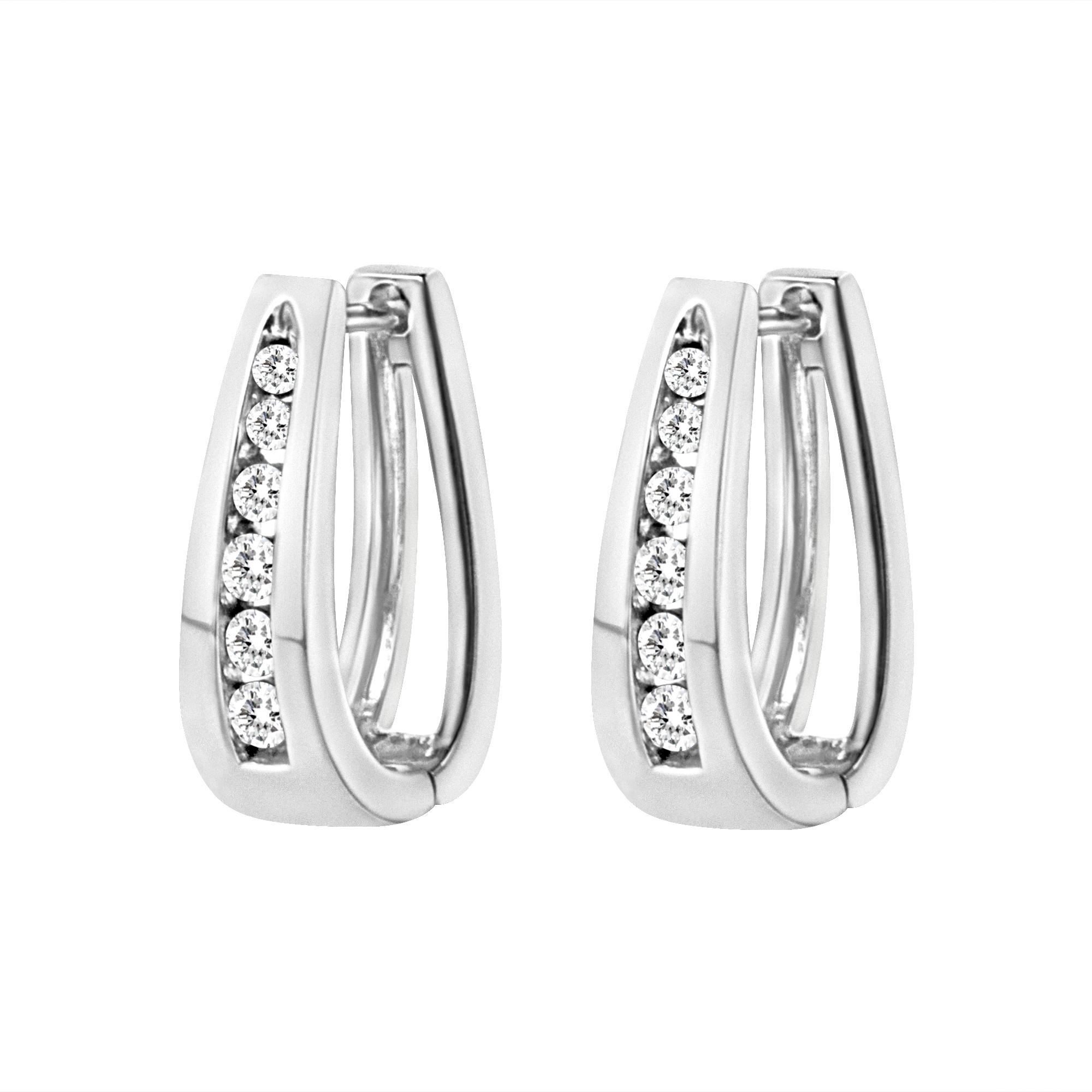 14k White Gold Channel-Set Brilliant Round-Cut Diamond Hoop Earrings - Picture 11 of 15