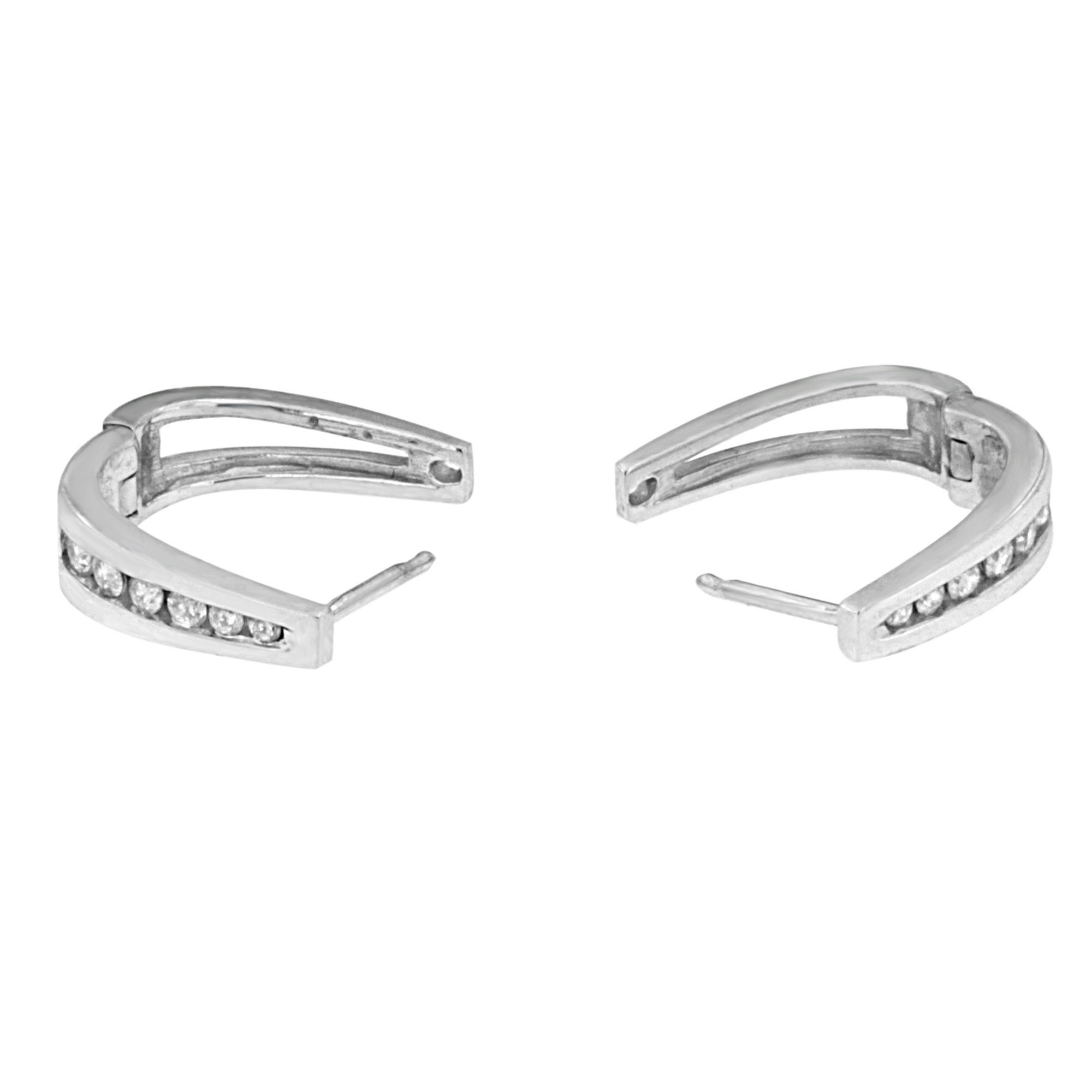 14k White Gold Channel-Set Brilliant Round-Cut Diamond Hoop Earrings - Picture 12 of 15