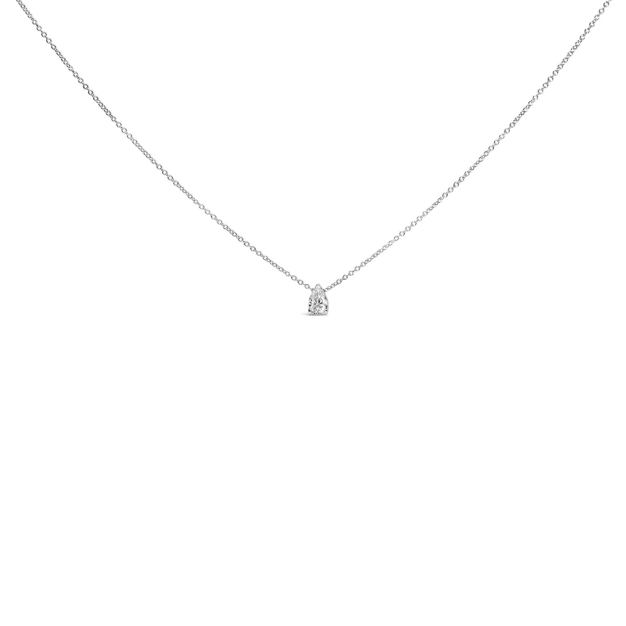14K White Gold 1/2Cttw Pear Shape Lab Created Diamond Solitaire Pendant Necklace